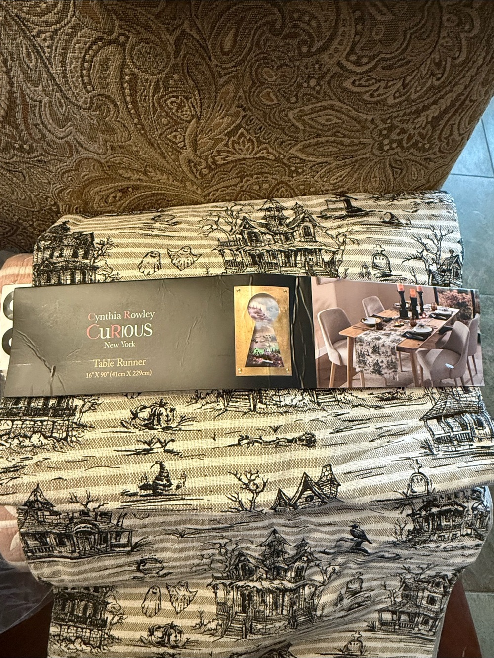 Cynthia Rowley Black and White Sparkle Halloween Table Runner